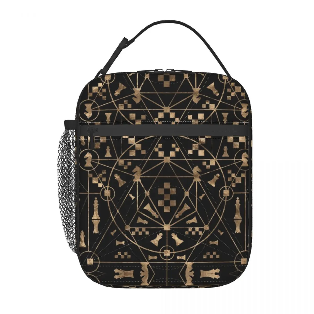 Sacred Geometry Ornament With Chess Pieces Lunch Box Women Board Game Thermal Cooler Food Insulated Lunch Bag School Children