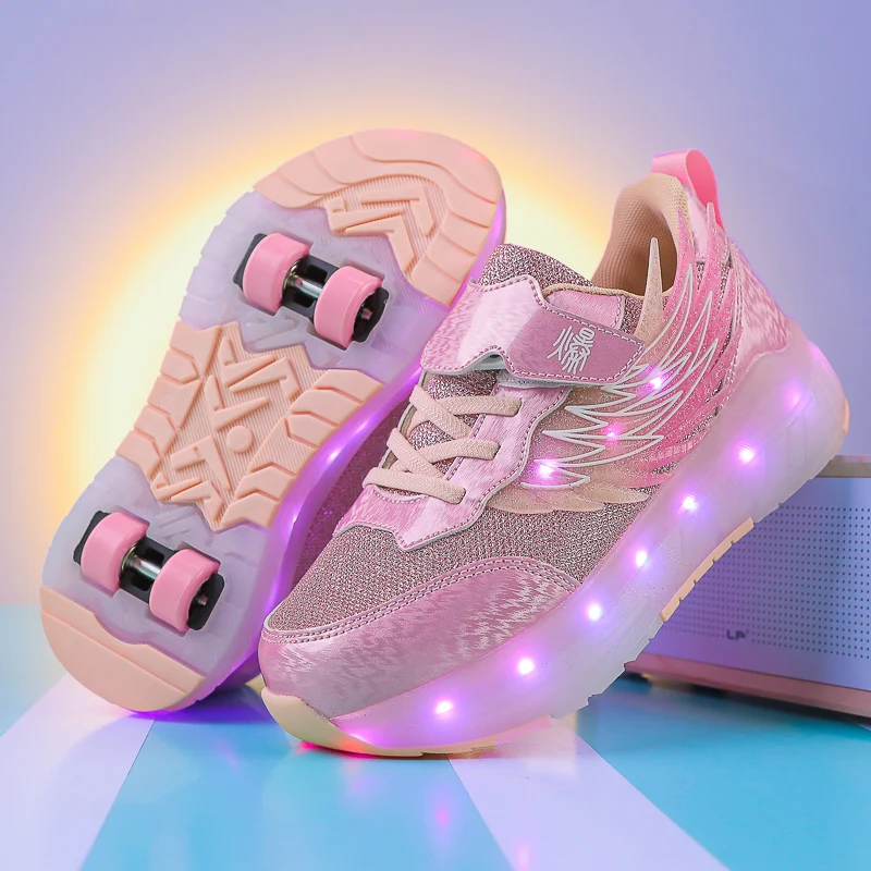 Boys Girls Roller Shoes Fashion Outdoor Sports Walking Shoes New LED Light Shoes Up USB Charging Casual Skateboarding Shoes