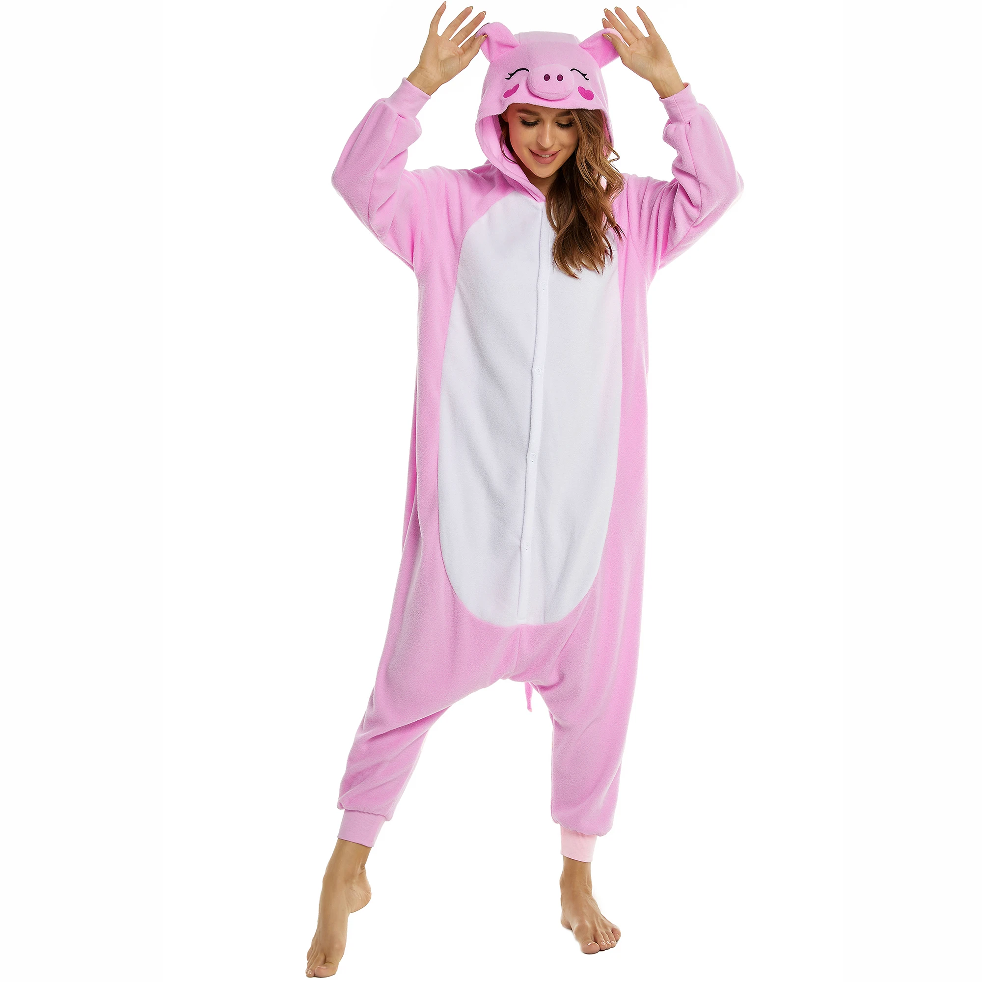 

CANASOUR Pink Pig Costume One-Piece Pajamas For Adults Men and Women Halloween Christmas Cosplay Sleepwear