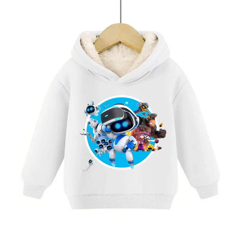 Astro bot lã de cordeiro com capuz para crianças anime dos desenhos animados moletom com capuz meninos meninas inverno moda roupas quentes crianças