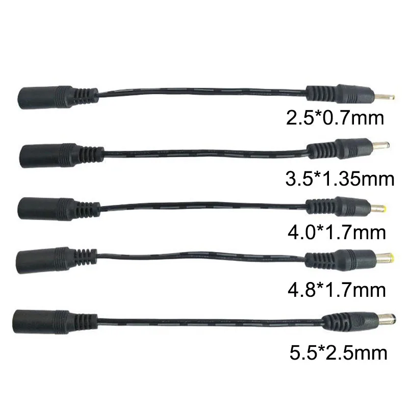 Netzkabel 5,5 x 2,1 mm DC-Buchse, Stromanschluss auf DC-Stecker, 5,5 x 2,5 mm, 3,5 x 1,35 mm, 4,0 x 1,7 mm, 4,8 2,5 0,7 Verlängerungsstecker