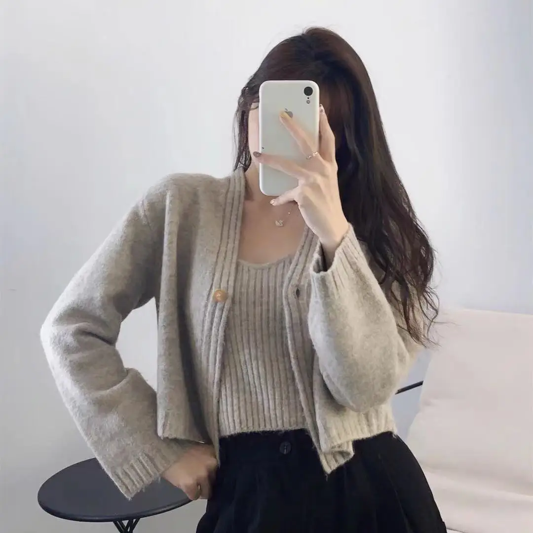 

Комплекты женской моды, однотонные, повседневные, тонкие, универсальные, корейская версия, укороченная женская одежда, уличная одежда, милые девушки, минималистичный винтажный стиль