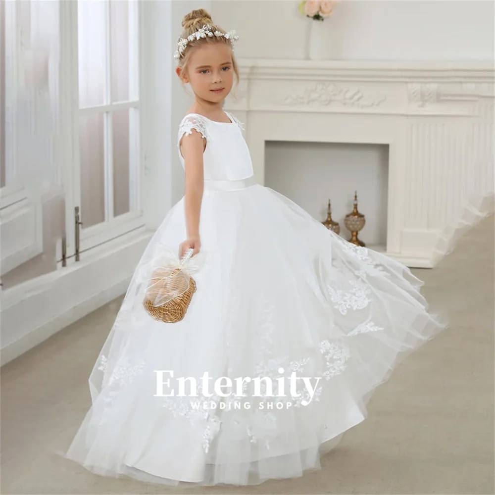 Flower Girl Dresses A Line Scoop Neck Boho Girls abiti eleganti abiti da sposa in pizzo di Tulle al pavimento Vestidos Para nias