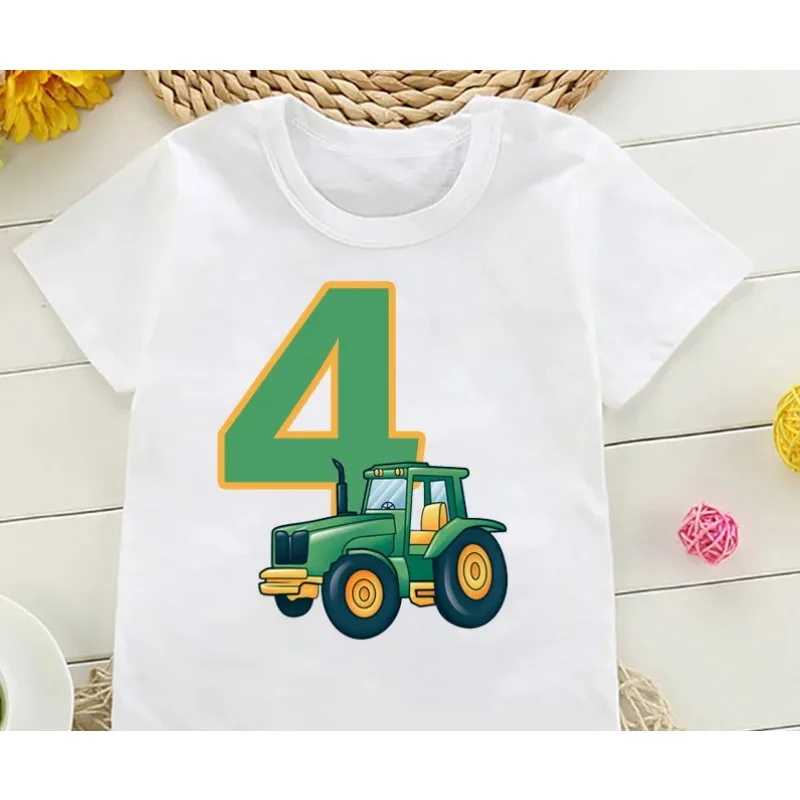 

Summer Boys Cute Farmer Tractor Happy Birthday T Shirt Kids Birthday Party Gift Children Funny Present Clothes