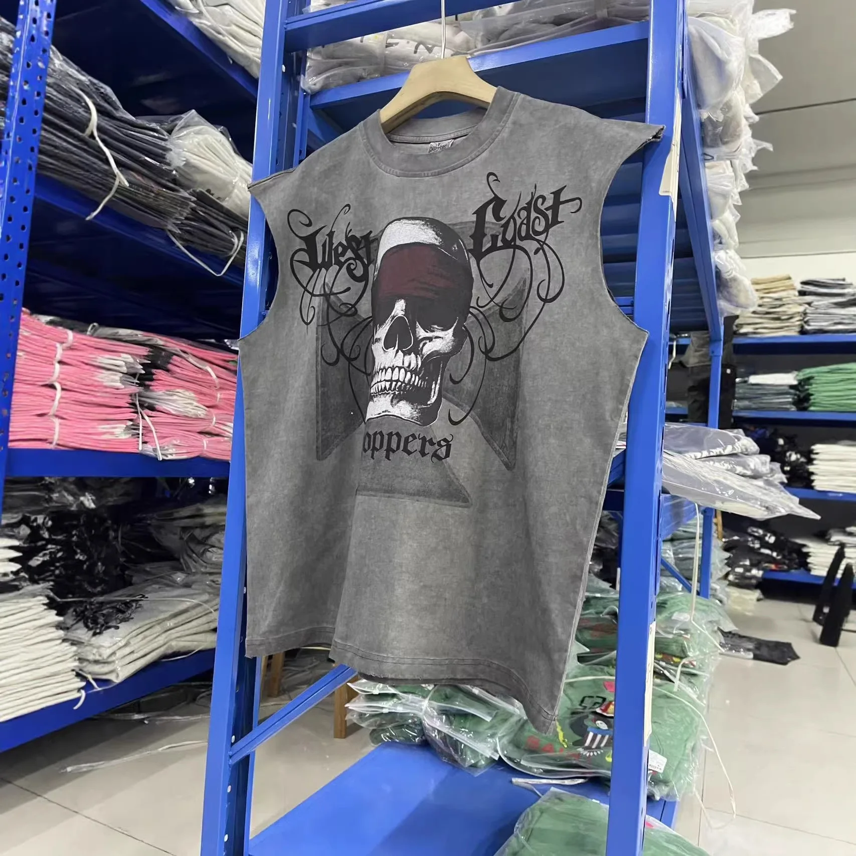 West Coast Choppers 26SS Retro West Coast Motorcycle Rider Skull Pattern Collarless Jacket