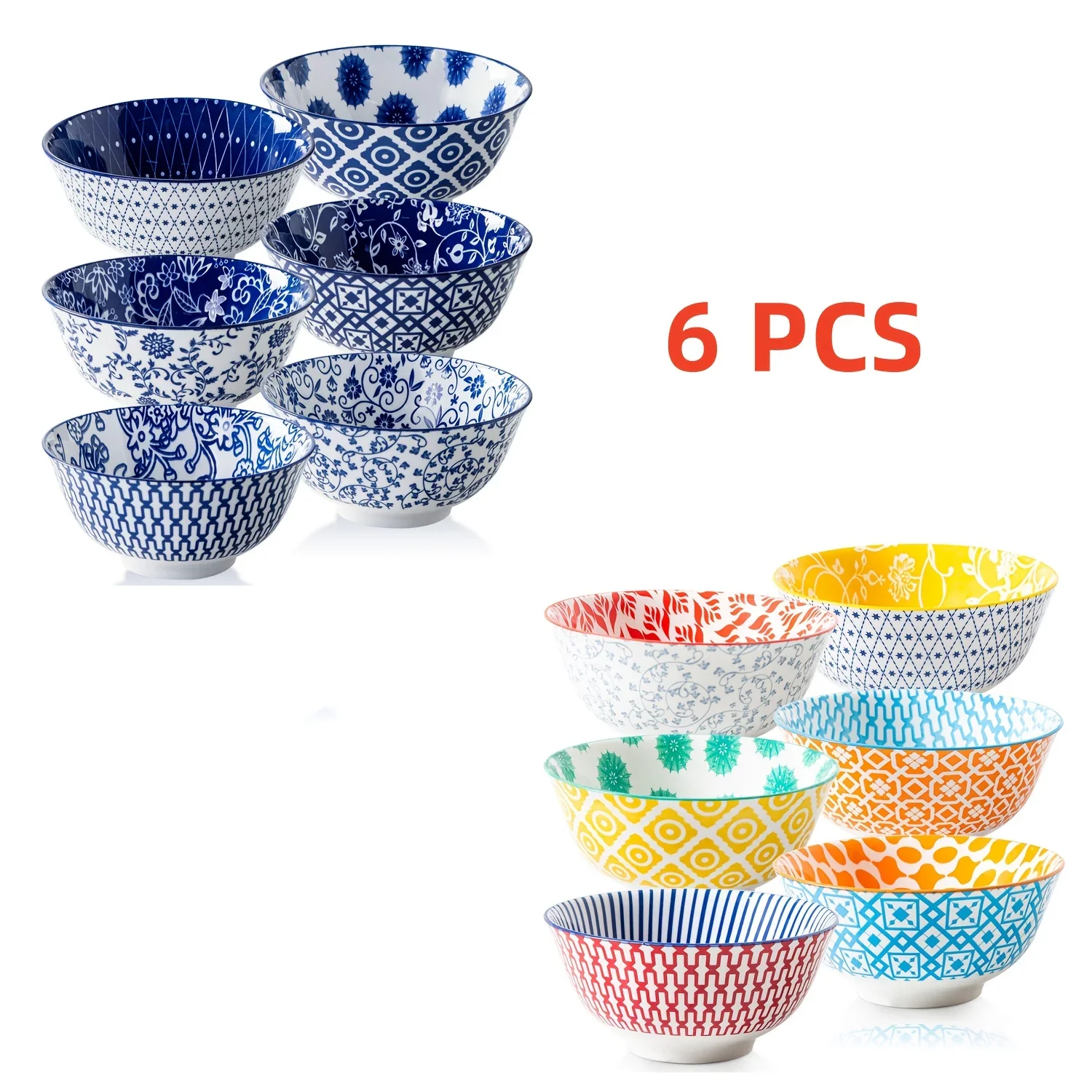 

DDHOME 6pcs, Ceramic Soup Bowls Set, 12oz/24oz, Porcelain Deep Cereal Bowl, Large Kitchen Dinner Bowl for Salad, Pasta, Dessert, Noodle