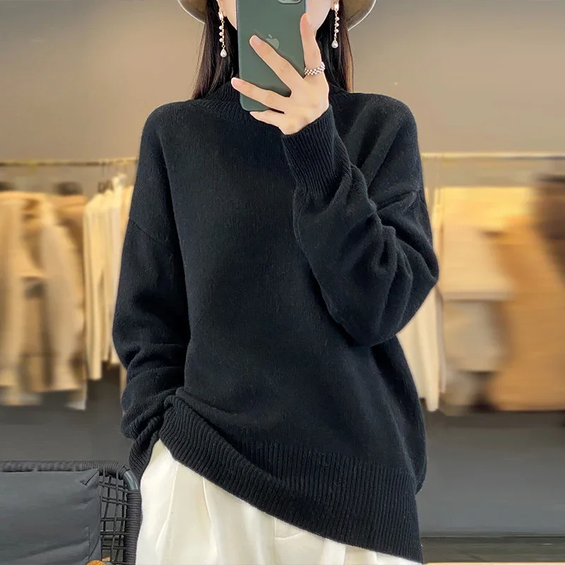 الخريف والشتاء جديد سميكة سترة الكشمير المعنقة المرأة عالية الرقبة البلوز سترة دافئة فضفاضة محبوك قاعدة سترة سترة القمم