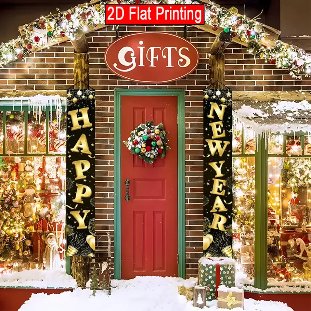 2026 Happy New Year Decorations Black Gold Hanging Door Banner Couplet Photography Backdrop Family Party Prop New Year 2026 Gift - Image 3