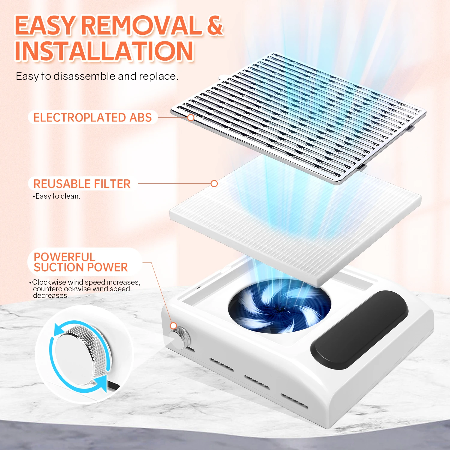 DianaBeauty Powerful Nail Vacuum Cleaner Rechargeable Nail Dust Collector with Reusable Filter Nail Extractor Fan for Manicure
