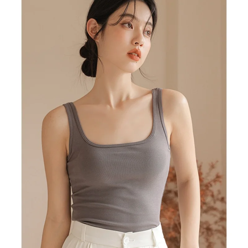 Underwear Pure Desire Square Collar Sling Beautiful Back Vest One-Piece with Chest Pad Pure Cotton Wrapped Chest Outer Wear Bott