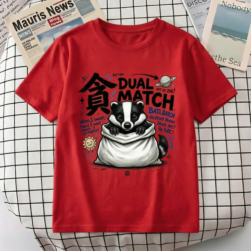 Graffiti Style Badger in Sack Print T-Shirt 100% Cotton Unisex Short Sleeve Tee