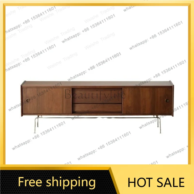 zj.Solid wood retro TV cabinet, high-end small apartment, family living room TV cabinet group, medieval retro TV