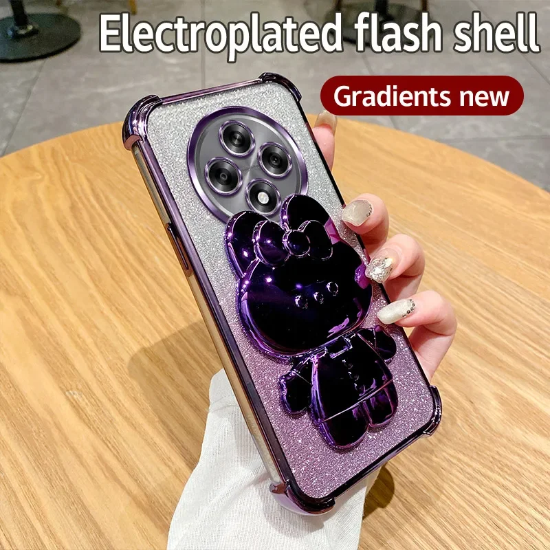 

Luxury Glitter Mirror Bunny Holder Phone Case for Redmi 14C 14R 13C 13R 13 POCO C75 C65 M6 4G 5G Plating TPU Protect Back Cover