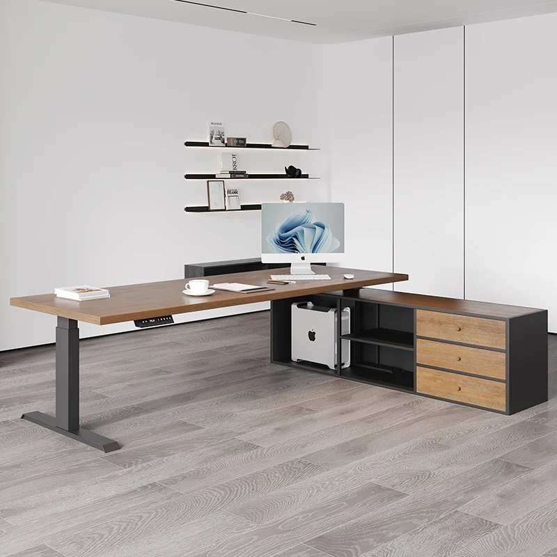 Electric Lifting Table Standing Italian Minimalist Style Desk Solid Wood Boss High Quality Unique Escritorio Office Furniture