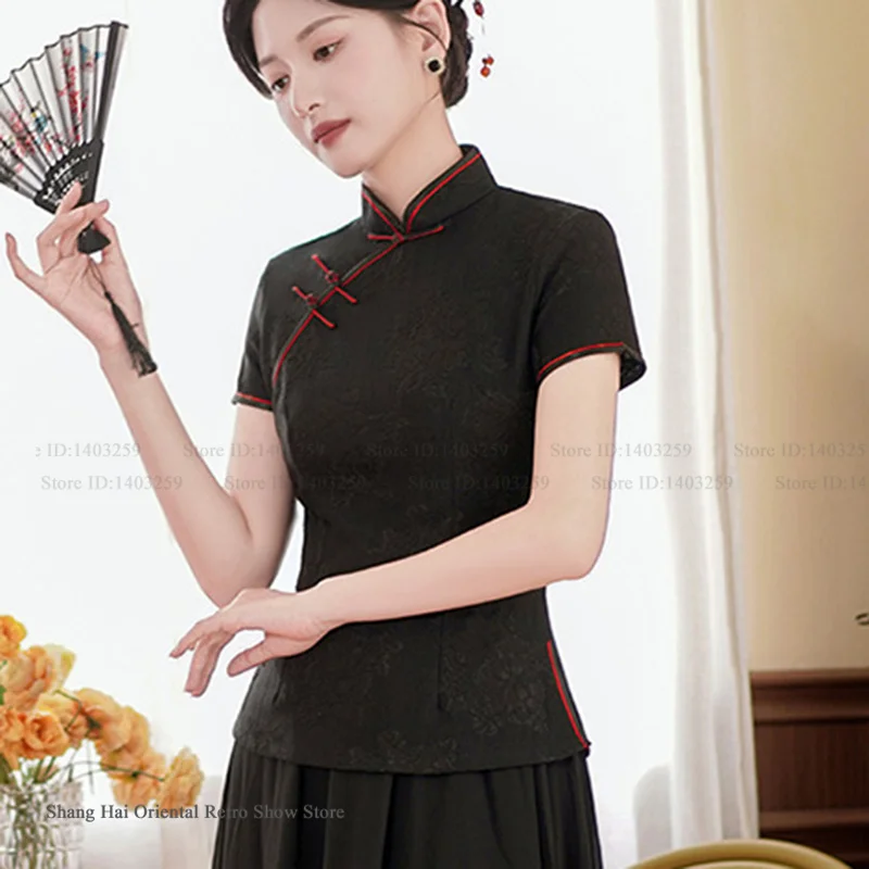 Plus Size 3XL 4XL Cheongsam Tops Chinese Traditional Mandarin Collar Tang Style Shirt Coat Lace Chinese Style Women Qipao Blouse