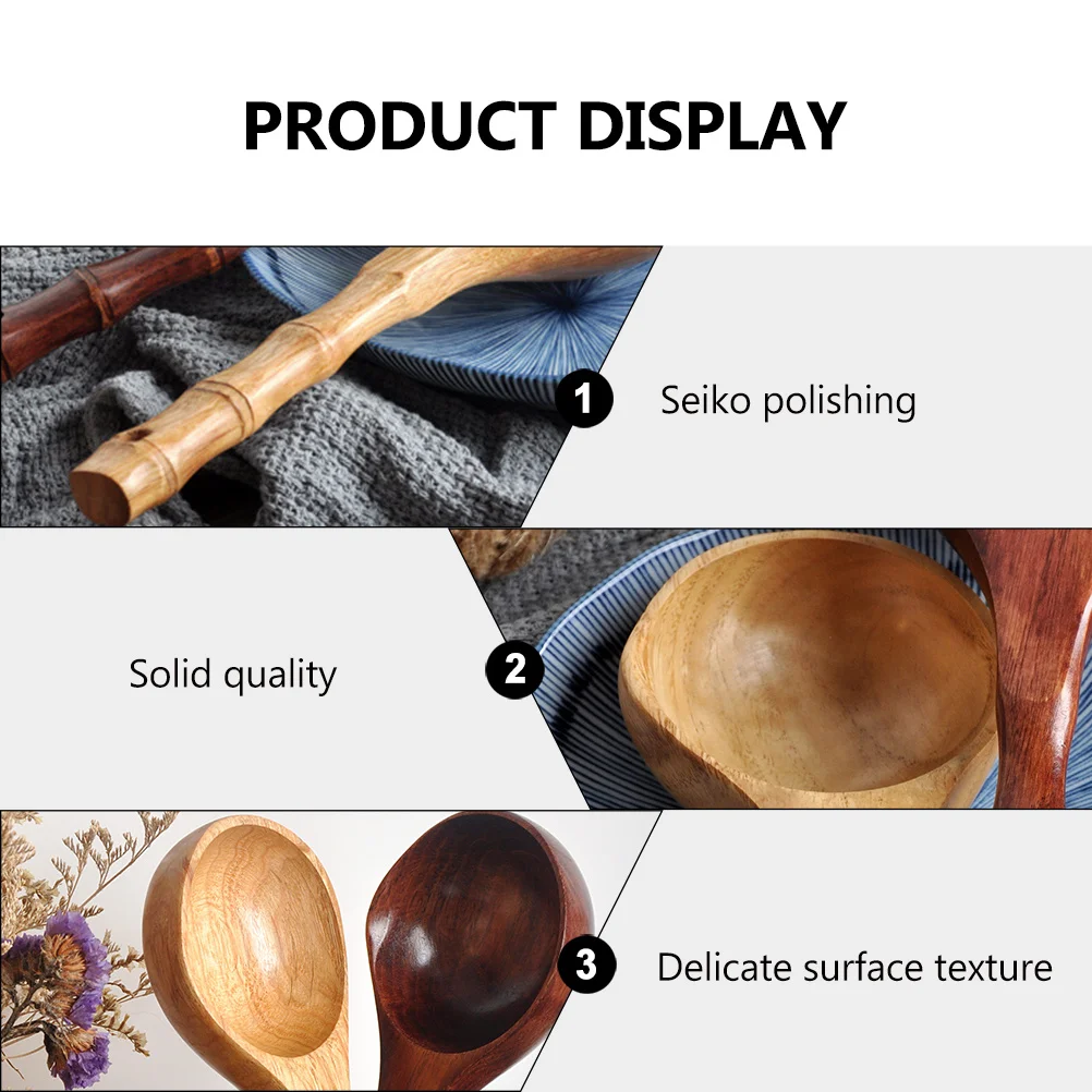 

Portable Bamboo Water Ladle Wood Scoop Stable Base Kitchen Tool Household Water Scoop Multipurpose Spoon