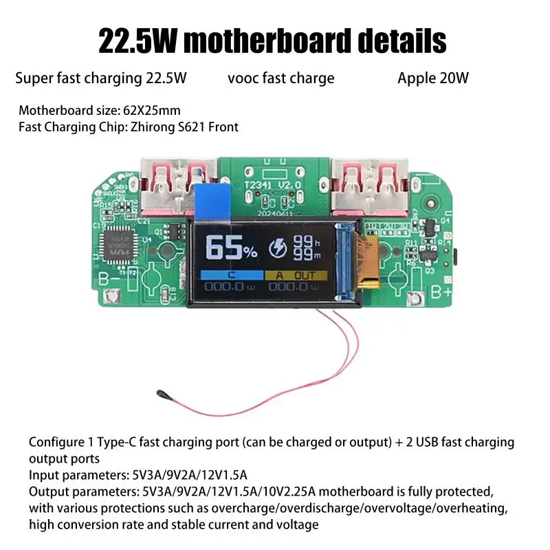 

1 шт. двунаправленное быстрое зарядное устройство понижающий преобразователь мобильный модуль питания DIY материнская плата с дисплеем Type-c USB 22,5 Вт