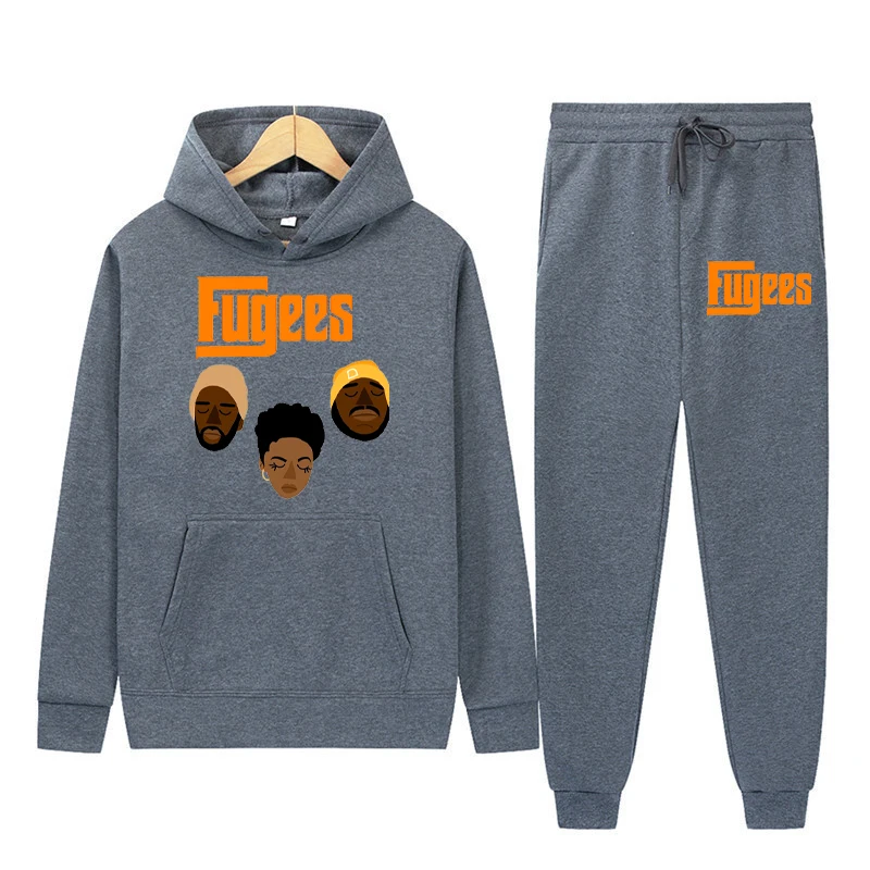 Fugees Hoodies + Pants 2 Pieces Sets Men Fashion Rapper Graphic Printed Sweatshirts Jogger Cool Casual Hooded Pullover Sweatpant