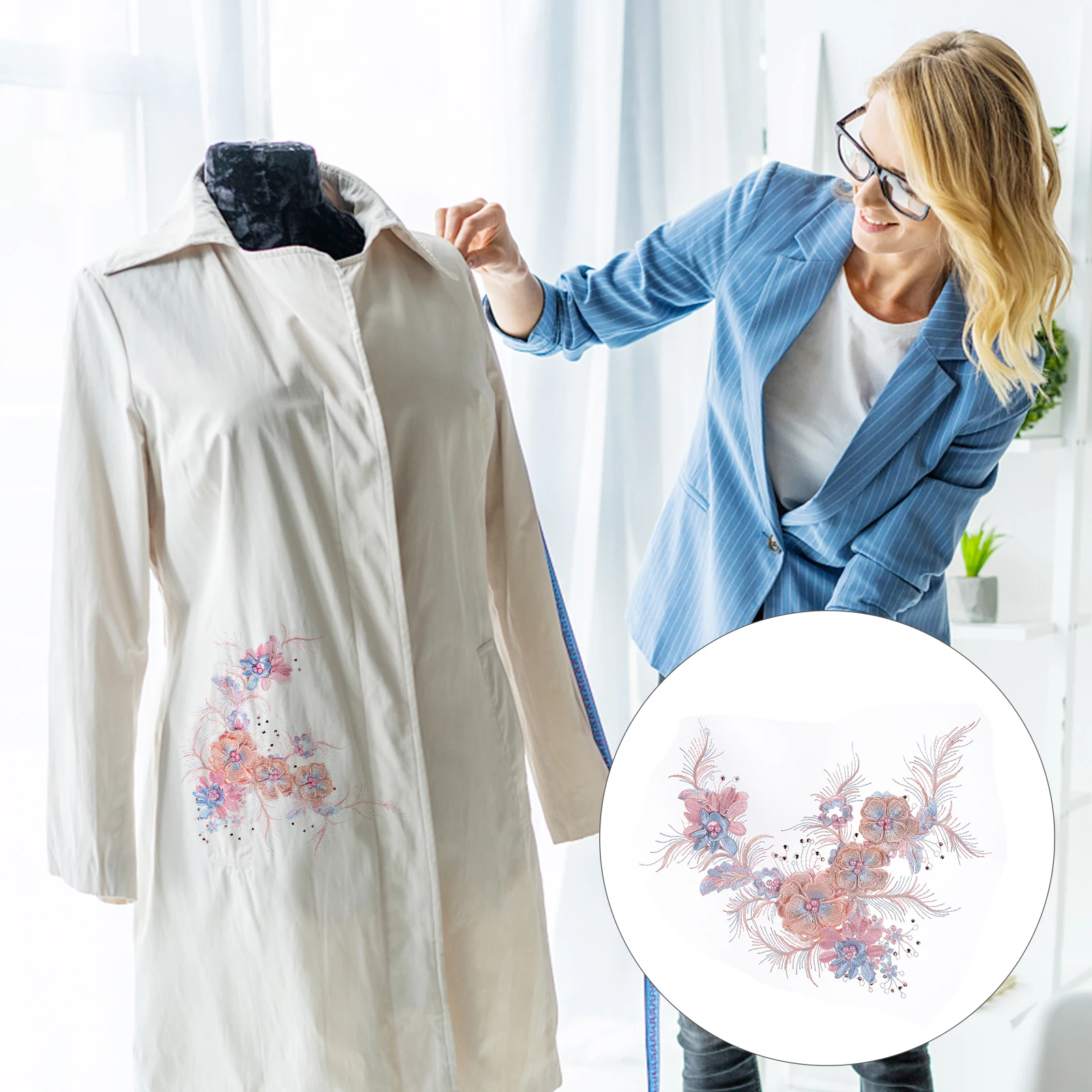 

1pc Unique Pure Handmade Sew Beads Sequins Gauze Dress Patch Embroidery Lace Applique Fabric Bright Colorfast Thick Pattern