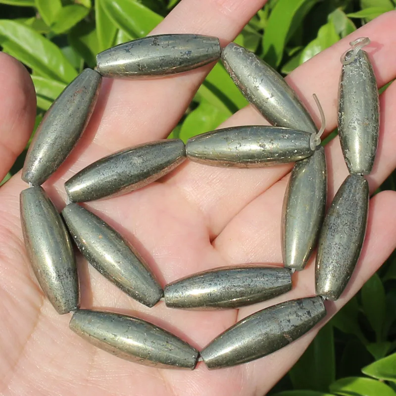 Natural Pyrite 10x30mm Oval Shape 13pcs, 15inch per strand,For DIY Jewelry Making !We provide mixed wholesale for all items!