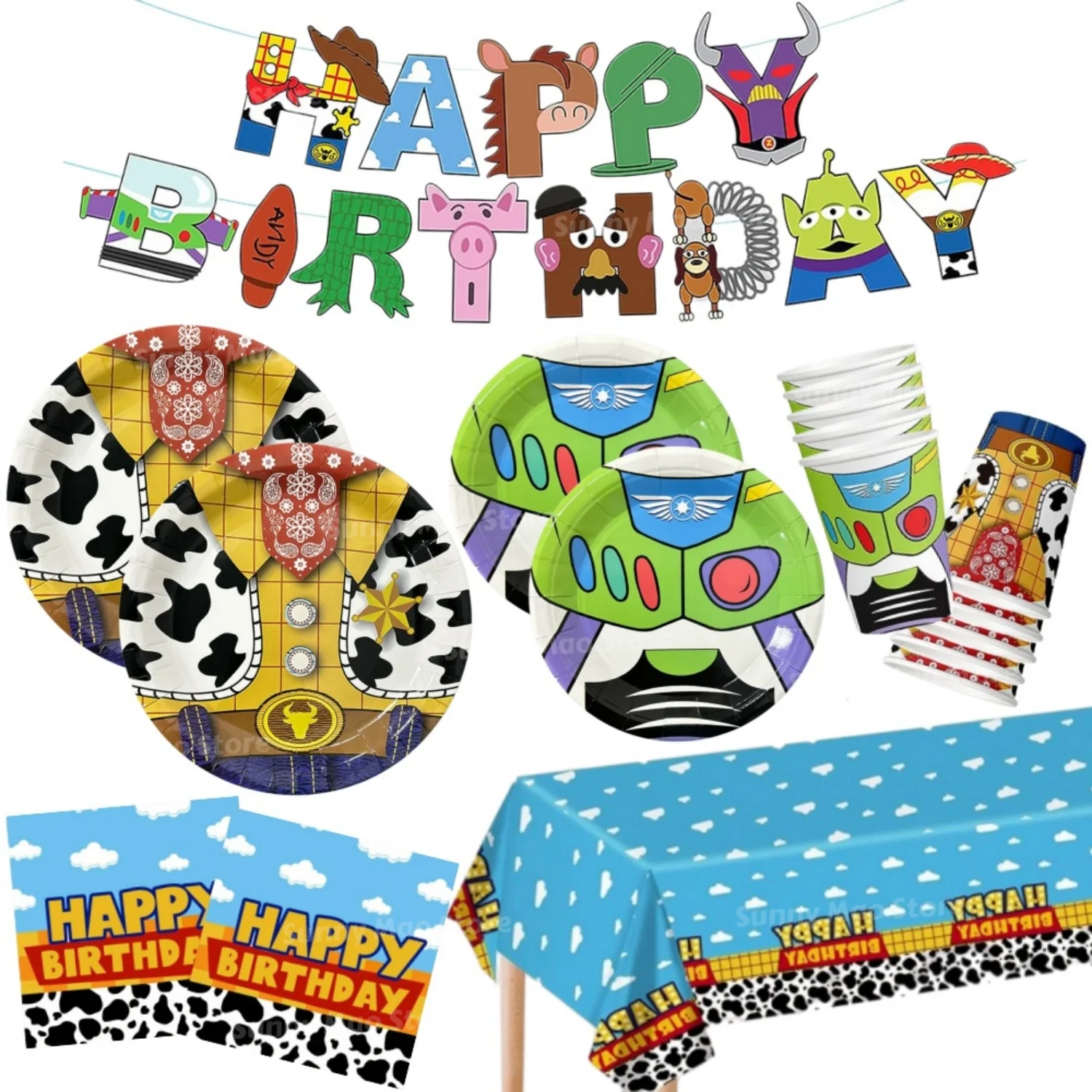 Conjunto de Decorações de Aniversário Inspirado em Contos de Conto de Fadas Inclui Pratos de Papel, Guardanapos, Copos, Faixa e Toalha de Mesa para Suprimentos de Festa de Aniversário Infantil