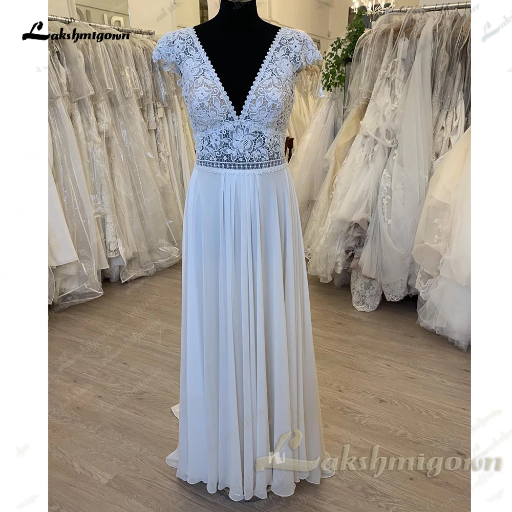 Lakshmigown Civil Boheme Cap Sleeve Lace Boho Bohemian Wedding Dress for Women 2024 Backless Chiffon Bridal Gown Custom Made