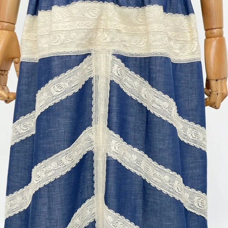 Vestido de mujer 2026 primavera nuevo blanco azul encaje Patchwork sin mangas vestidos Midi