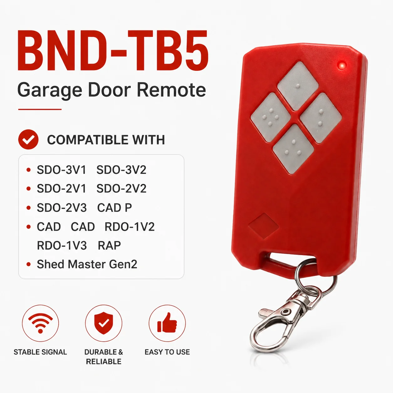 Comaptible B&D Tritran TB5 433mhz Garage Door Remote BND BD2 BD4 TB5V2 for B&D SDO-4V1 3V1 2V1 1V2 P Roller Garage Door Motor