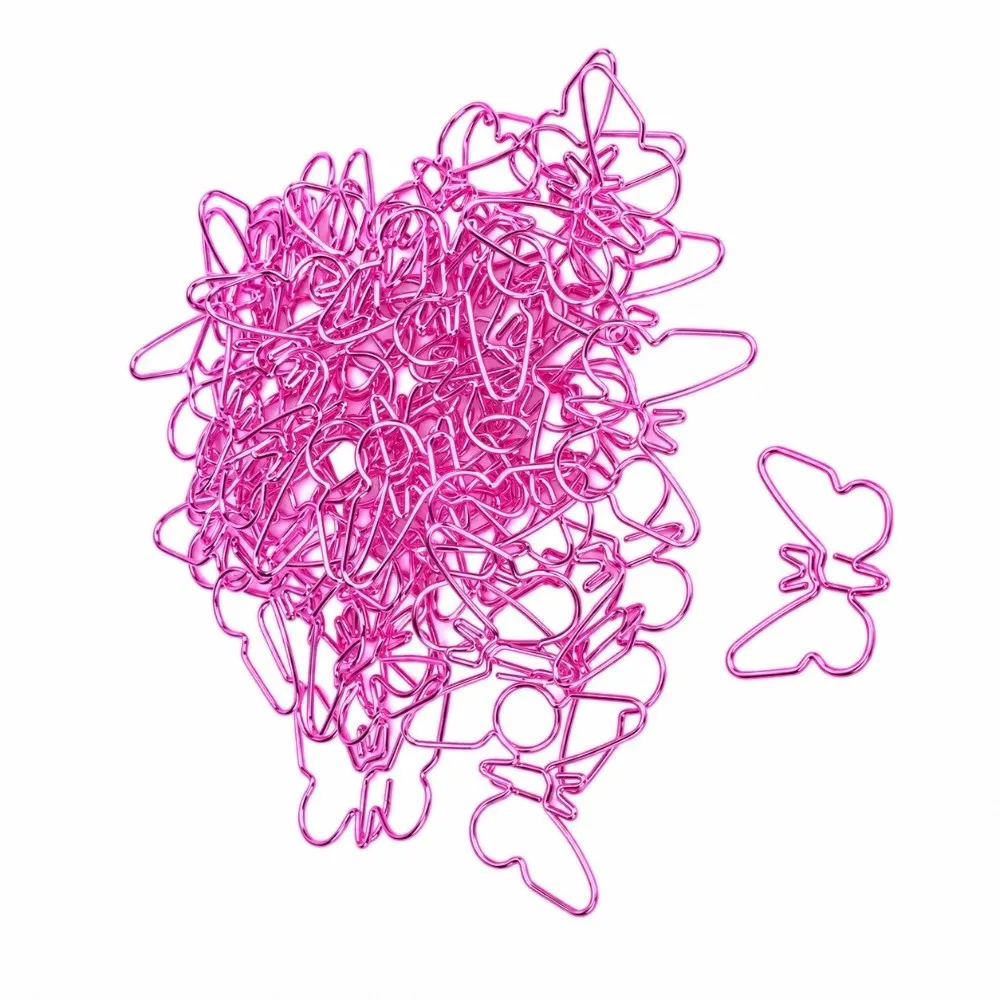 50Pcs Pink Butterfly Paper Clips Color Plated Metal Shaped Paper Clips Butterfly Shape Lightweight Novelty Paper Clips