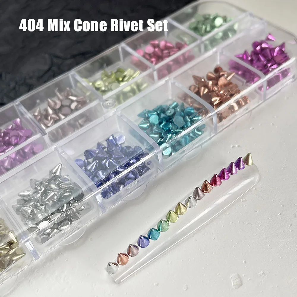 -How Dare YOU- Wayward Girl Cone Rivet Nail Ornament 12grids Vintage Punk Chrome Mix Colorful Resin Adorn Accessories 404Nailart