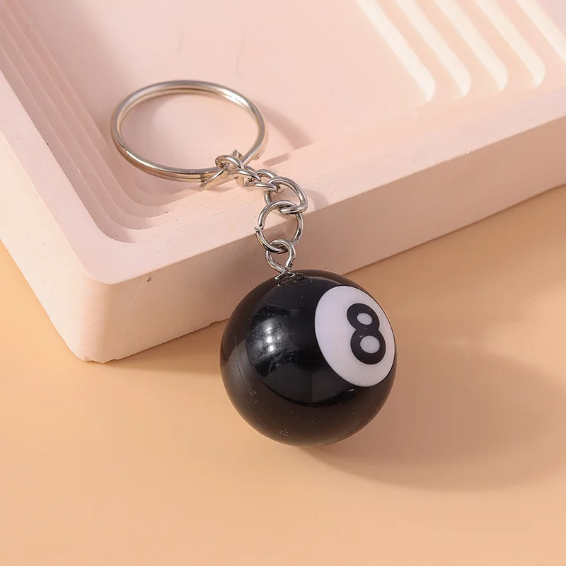 Fashion Creative Billiard Pool Keychain Table Ball Key Ring Lucky 12-sided Dice Black No.8 Key Chain Resin Ball Jewelry Gift