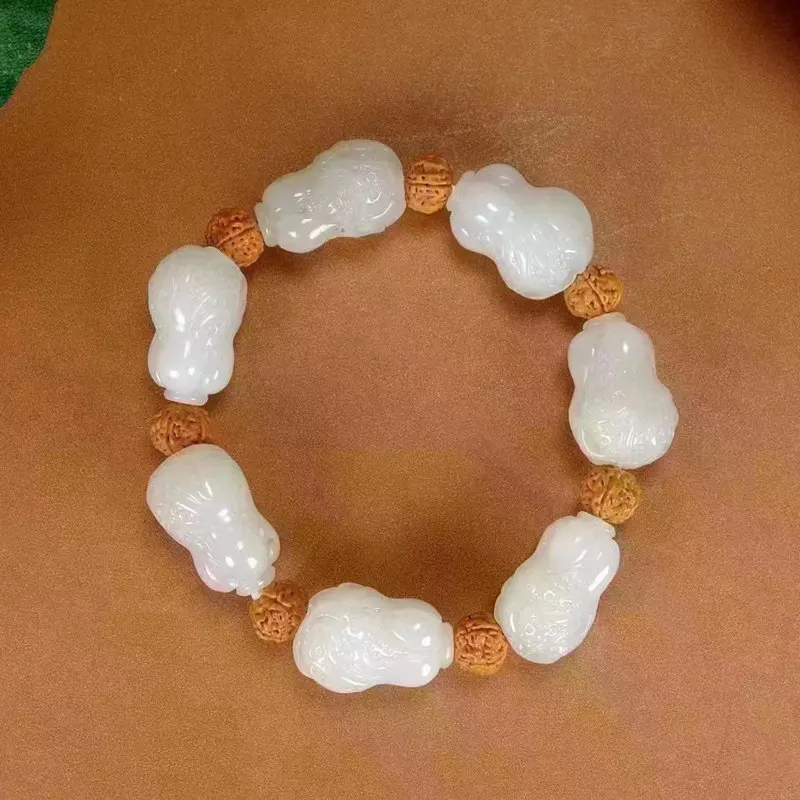 Natural Hetian Qinghai Material Sheep Fat Grade White Cabbage Jade Bracelet With Certificate