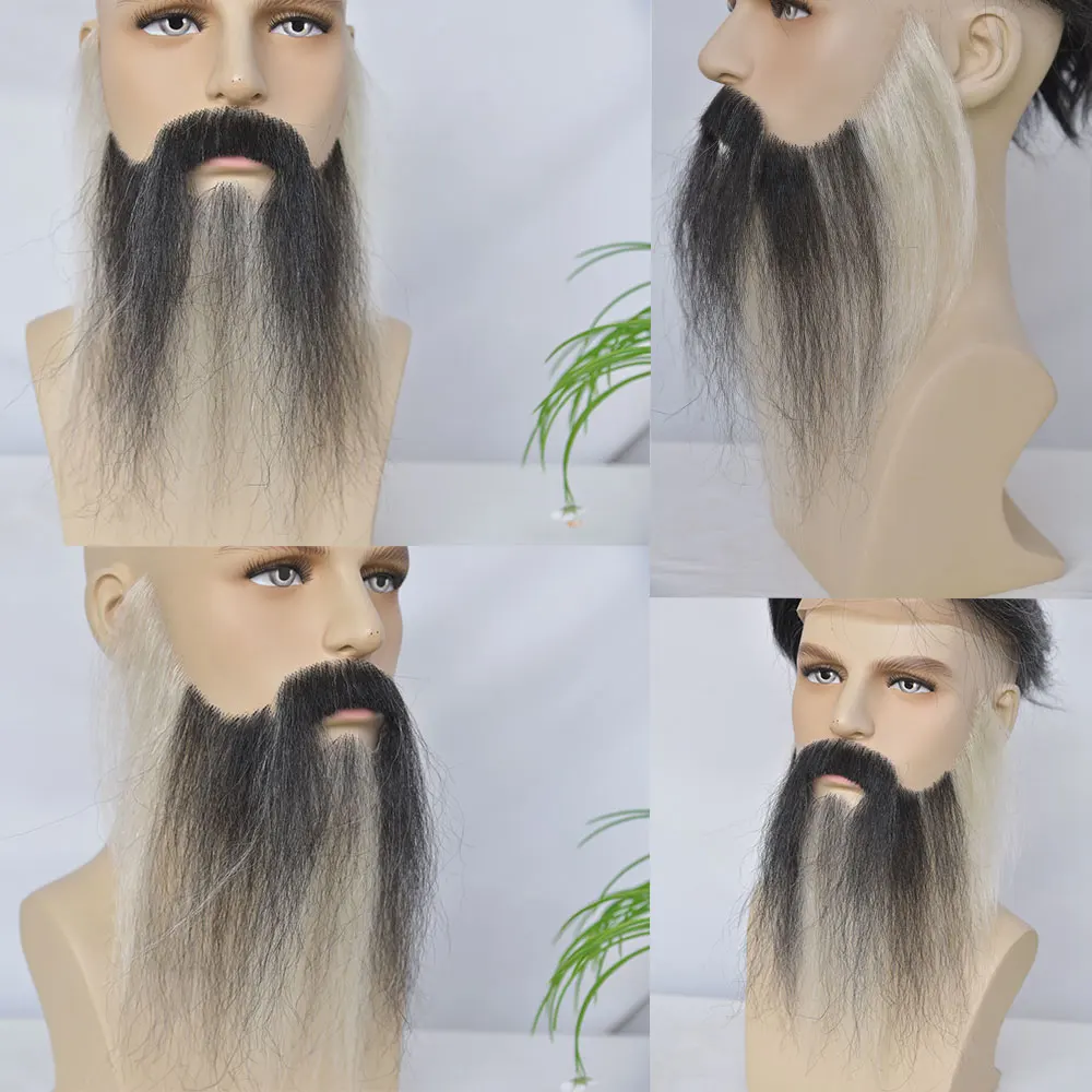 Falso mão cheia amarrada barba para homens, cabelo humano longo, barbas falsas de cabra, renda, bigode falso invisível, molho de Halloween