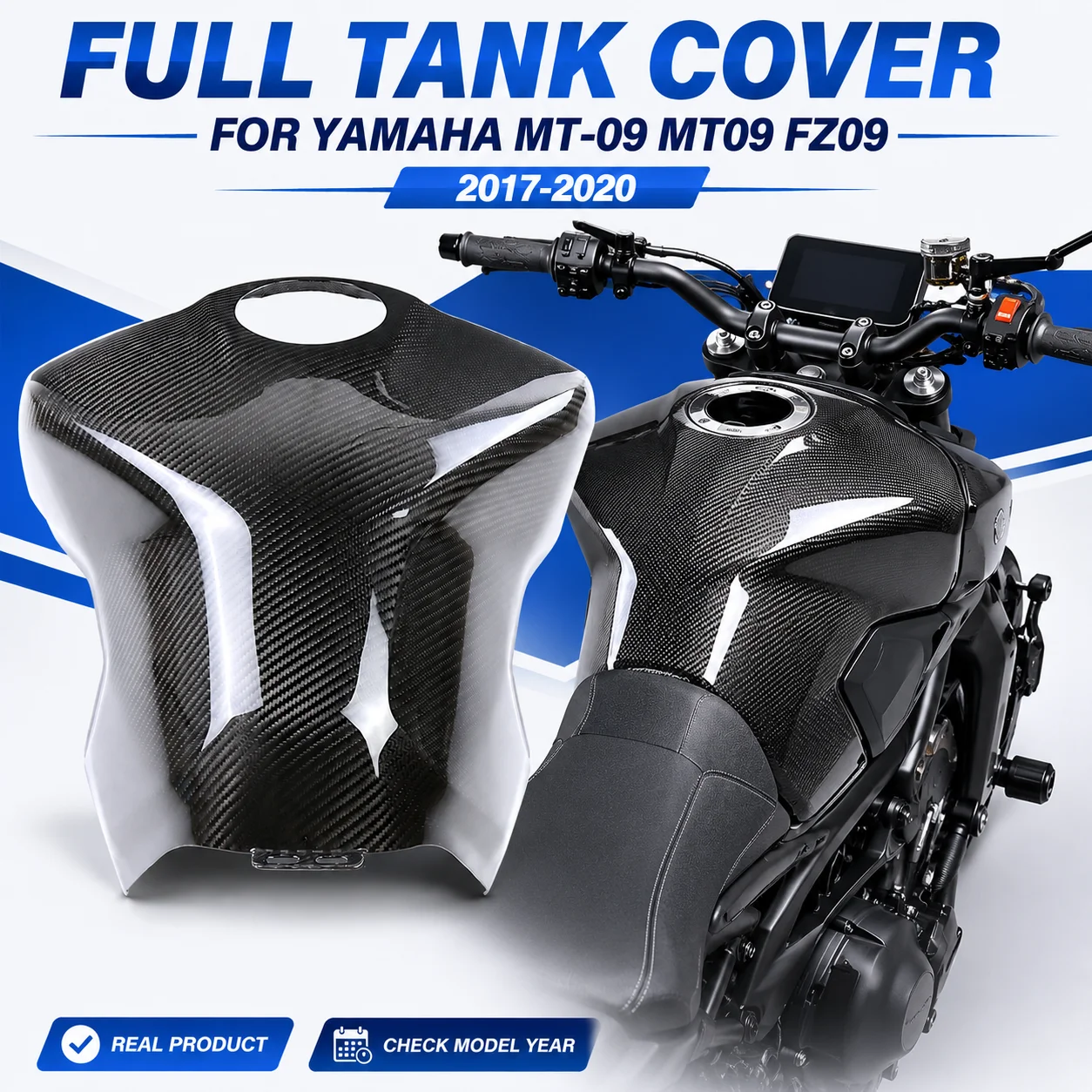 

Fuel Gas Tank Cover Cowl Carbon Fiber Full Tank Area Fairing Trim for Yamaha MT-09 MT09 FZ09 2017-2020 Motorbike Accessories