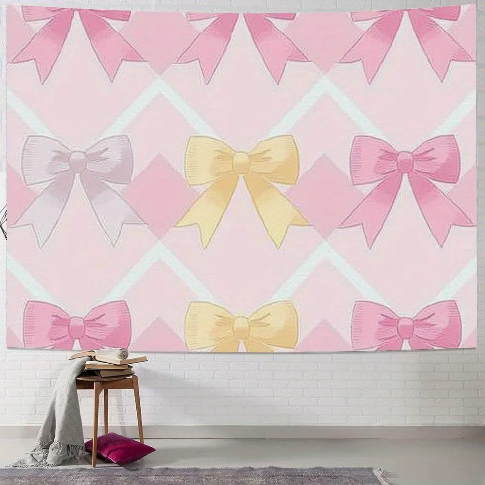 

1pc Bow-patterned tapestry, machine washable polyester, suitable for bedroom and living room decoration.
