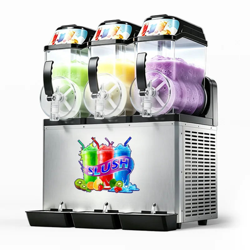 Máquina Comercial de Granizados con 1/2/3 Tanques, Dispensador de Jugos y Smoothies Congelados, Mezcla Automática, Tanque de PC de Grado Alimenticio de Alta Eficiencia para Cafeterías y Bares