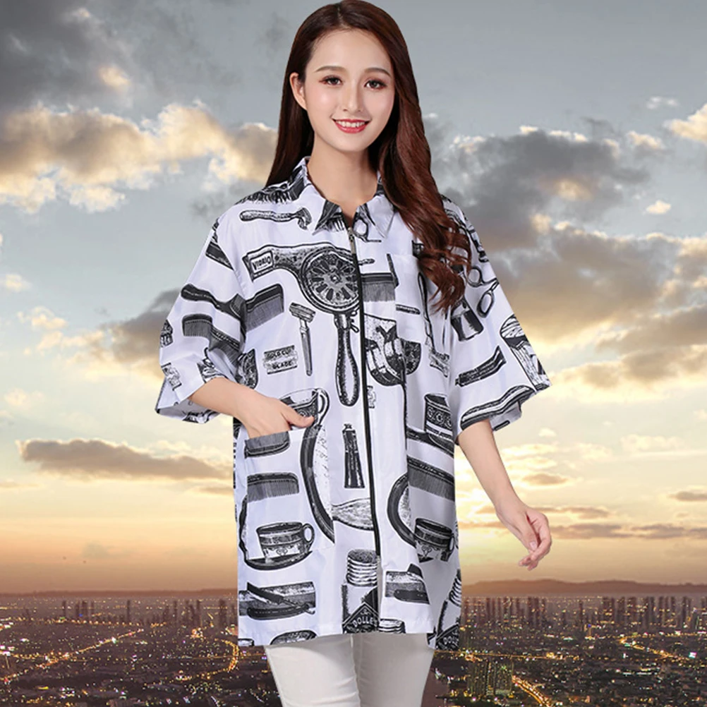 

Hairdresser Work Clothes Short Grooming Smocks Home Barber Uniforms Durable Fiber Pockets Breathable Comfortable