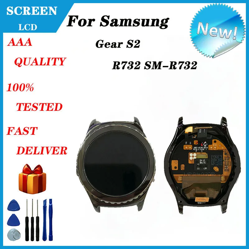 For Samsung Gear S2 Classic R732 SM-R732 LCD Touch Screen Digitizer Assembly LCD Display With Frame Replacement Parts