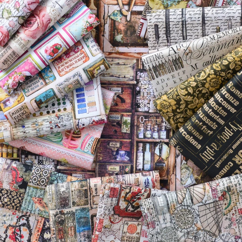 110x50cm 20s Pure Cotton Fabric, Antique Handmade Account, Fresh Flowers, Medieval  Palette, Pigments, Pens, Text Sewing Cloth