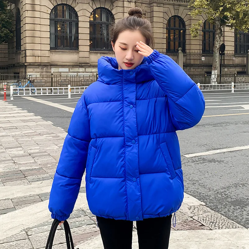 Winter Women's Fashion Padded Jacket Cotton Jacket Short Bread Suit Solid Color Casual Stand Collar Thickened Warm Loose Coat