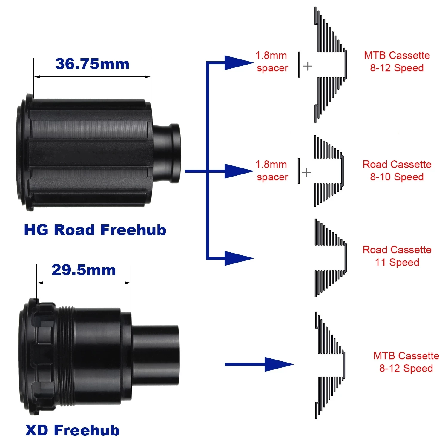 Bike HG XD Freehub Set,Bicycle Freehub for 11/12 Speed Shimano/Sram Cassettes,18T 36T Ratchet Exp Repair Tool for Hubs System