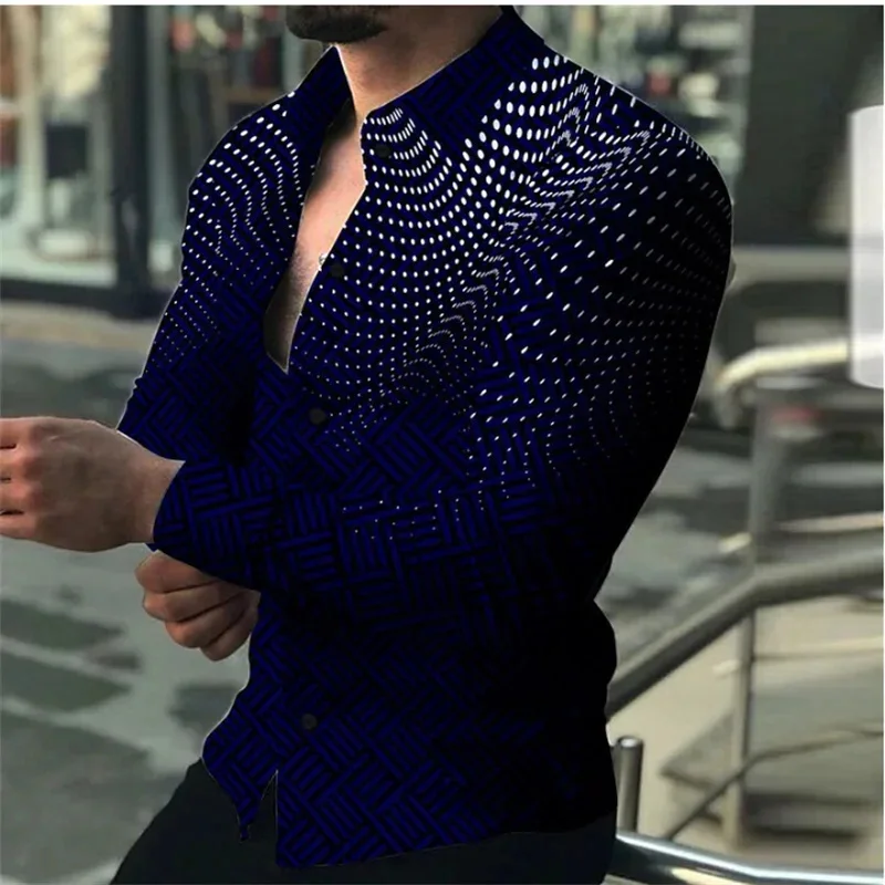 Heren Overhemd Lange Mouwen Gradiënt Revers Met Knoop Groen Zwart Blauw Paars Rood Dagelijkse Vakantie Mode Casual Ademend XS-6XL