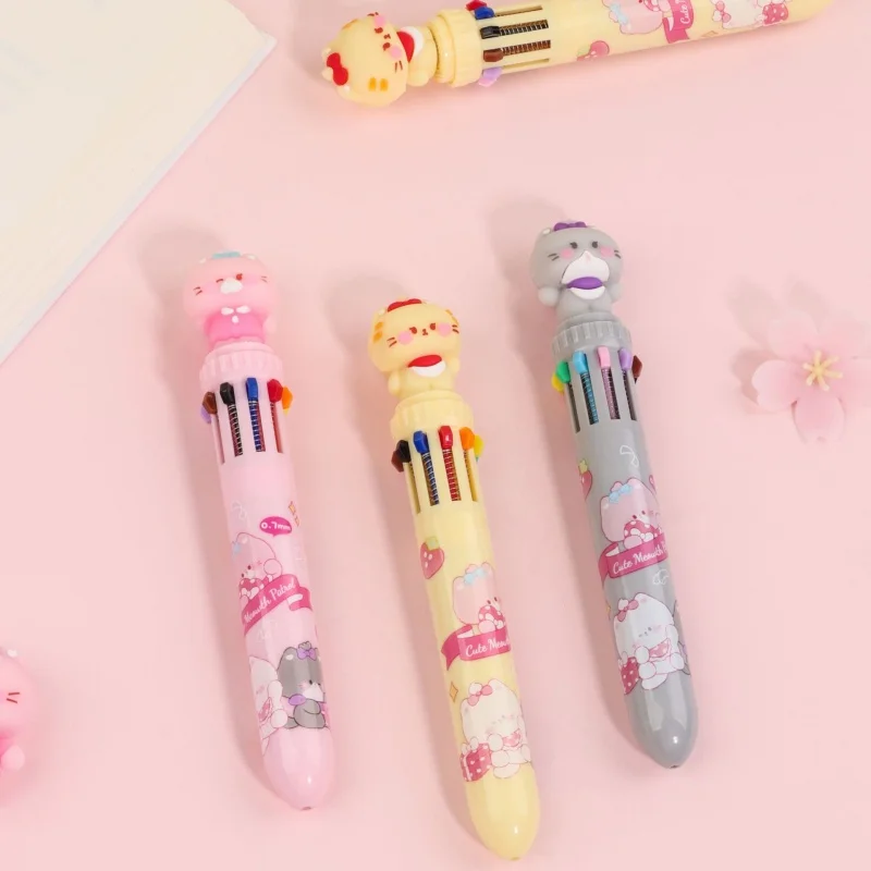 

24PCS/ лот KAWAII CAT 10 цветов шариковая ручка милые пресс шариковые ручки школьные канцелярские принадлежности