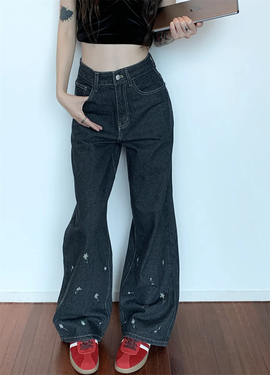 

Slergiri American Vintage Print Baggy Jeans Women Korean Streetwear High Waisted Loose Fashion Y2k Straight Leg Denim Pants