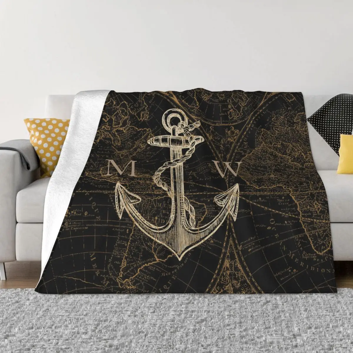 

Old World Nautical Anchor Blanket Flannel Winter Portable Super Warm Throw Blanket for Sofa Car Bedding Throws