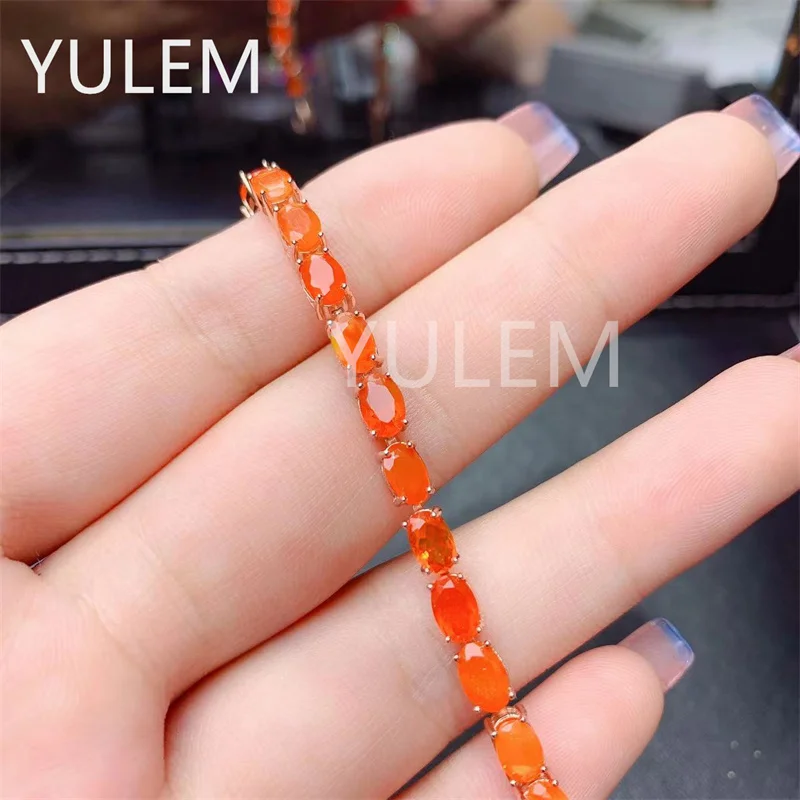 

YULEM Natural Opal Orange Bracelets for Women Silver 925 Sterling 4*6mm sales with free shipping