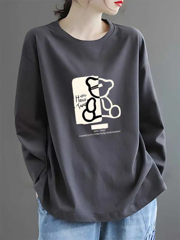 Loose Women's Printed T-Shirt Casual Long Sleeve Short Sleeve Base Layer Shirt Inner Wear Top Trendy Commute Style Polyester ...