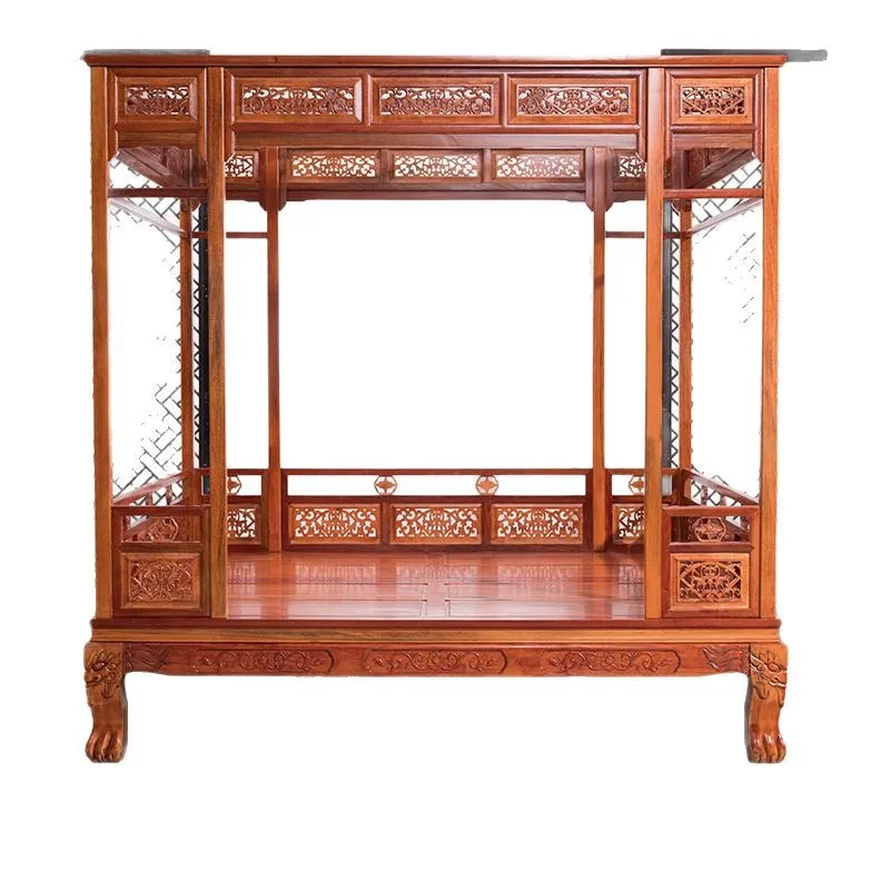 

All solid wood double shelf bed, new Chinese imitation court classical stepping bed
