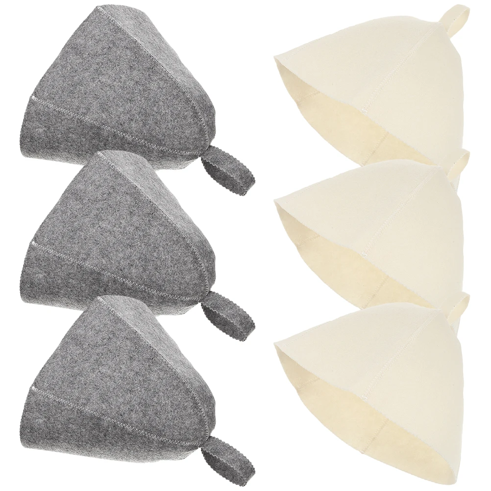 

6 Pcs Sauna Bath Hats Felt Comfortable Reusable Gray Women Men Spa Bathing Steam Large Size Waterproof