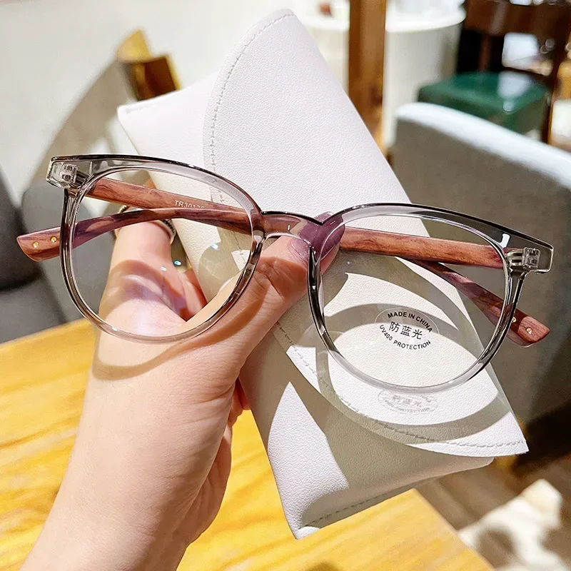 Ultra Light Large Frame Short Sight Glasses Retro Wood Grain Round Frame Myopia Glasses Anti-blue Light Near Sight Eyewear